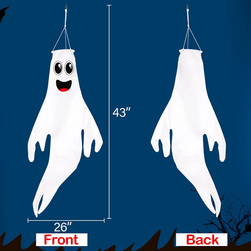 Geefuun 3PCS 43 Inch Halloween Ghost Windsocks Hanging Decorations - Flag Wind Socks for Home Yard Outdoor Decor Party Supplies (Batteries Not Included No Timer) - Image 4